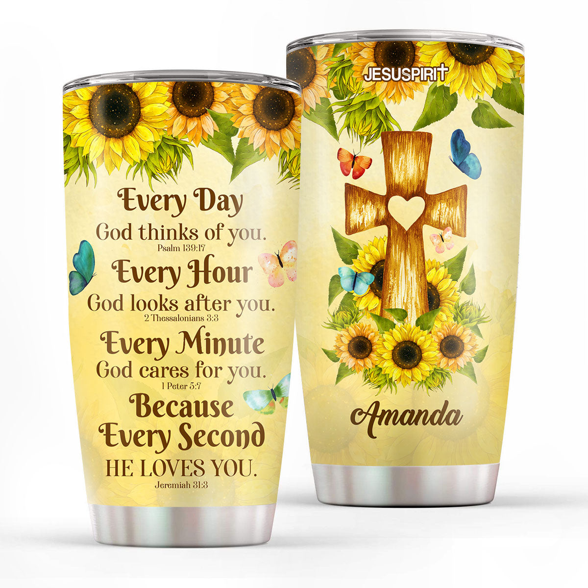 Faith-Inspired Personalized Sunflower Tumbler - 20oz