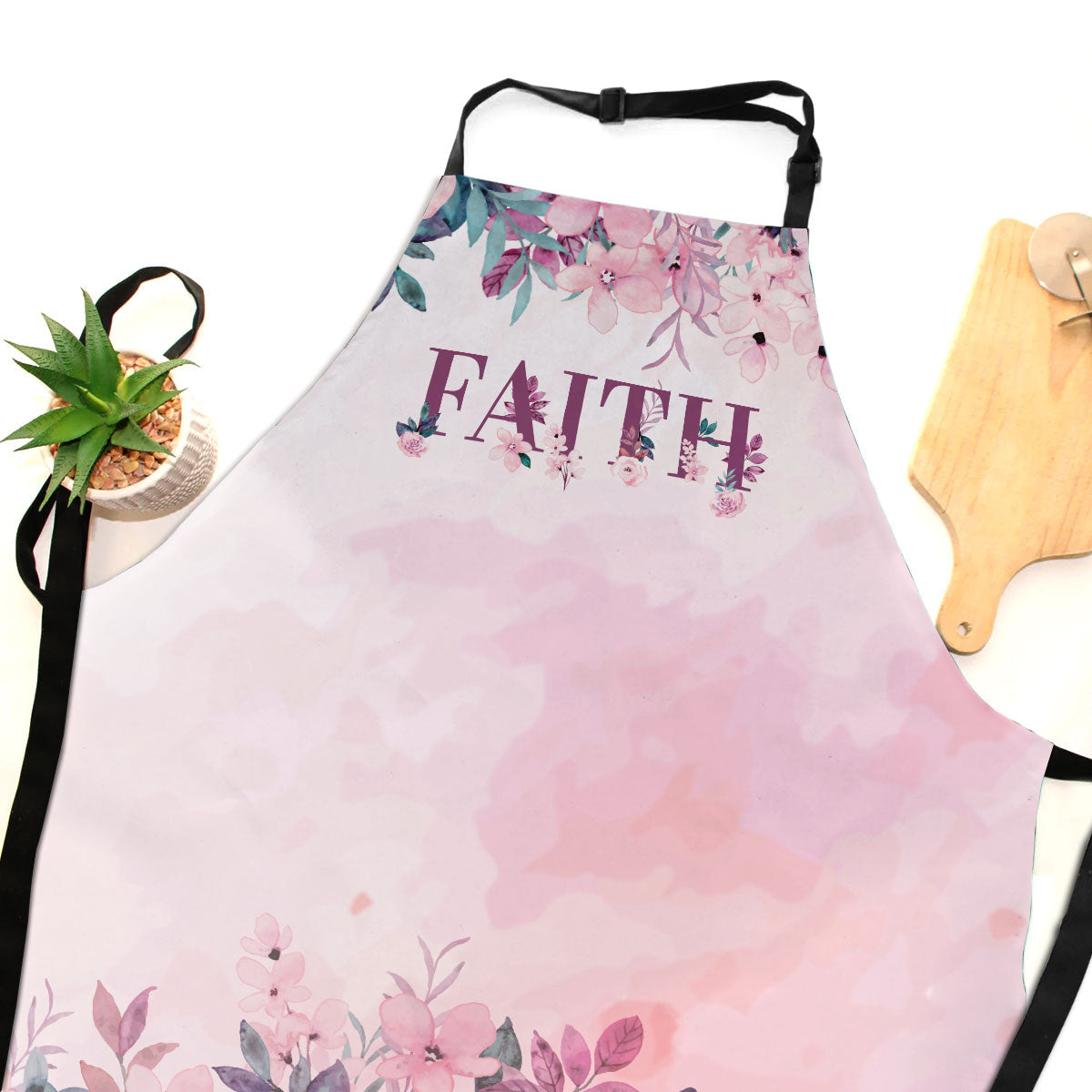 Faith Floral Design - Apron With Neck Strap - Inspirational Kitchen Wear