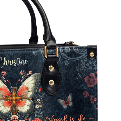 Blessed Is She - Personalized Leather Handbag - Christian Faith Floral Design GMJSLB200018
