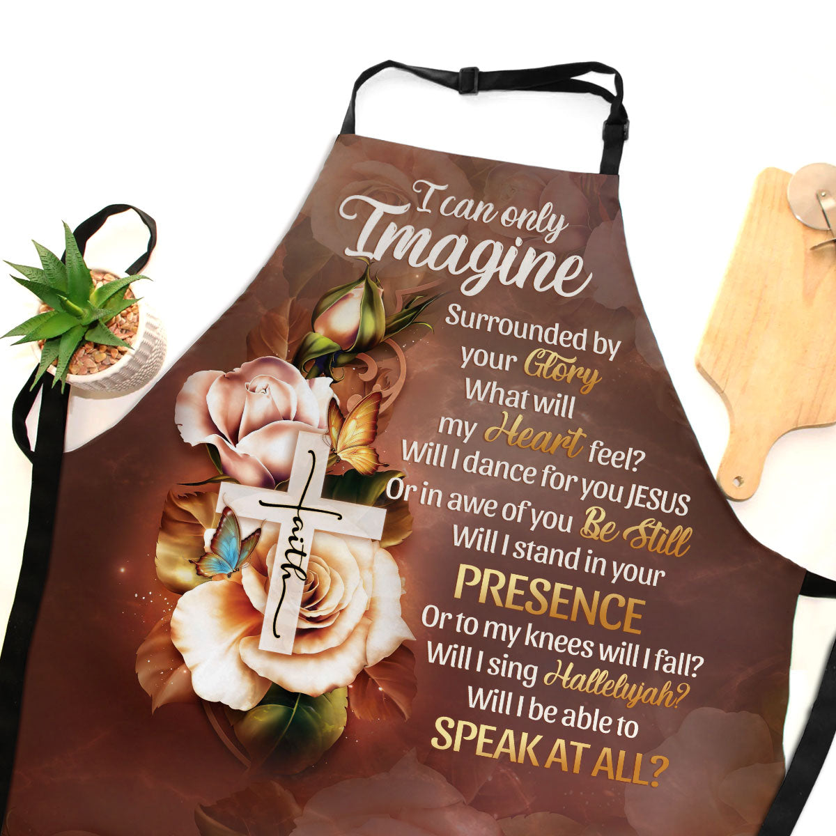 Faith Cross with Floral Design - Apron for Christian Women