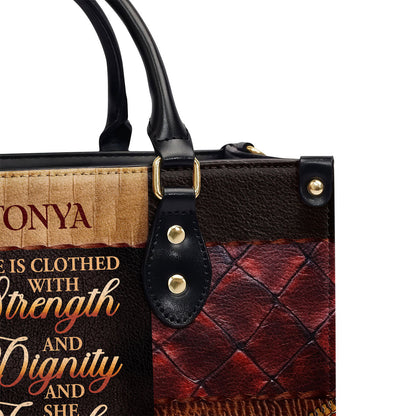 She Is Clothed With Strength and Dignity - Personalized Leather Handbag GMJSLB200037