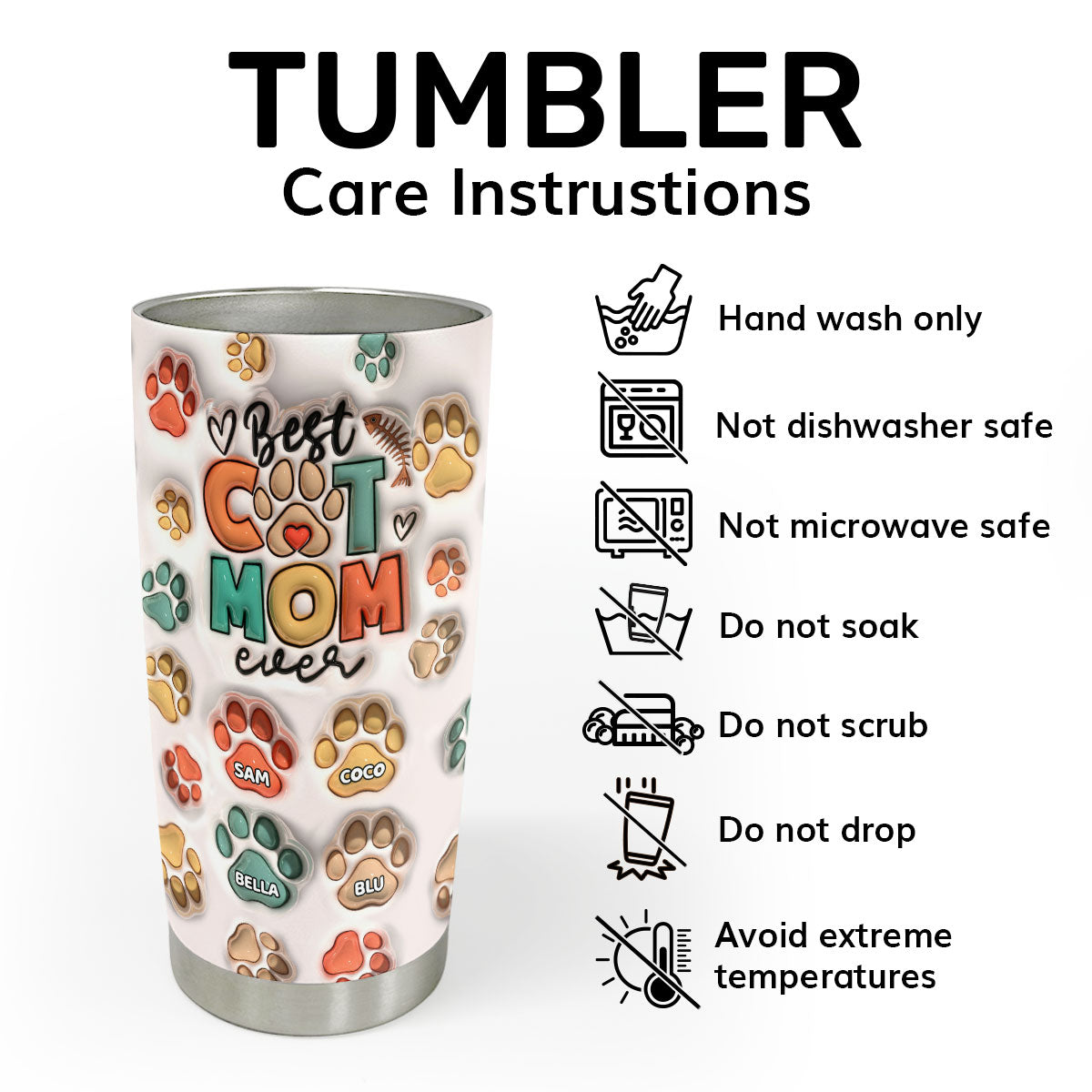 Best Cat Mom - Personalized Stainless Steel Tumbler