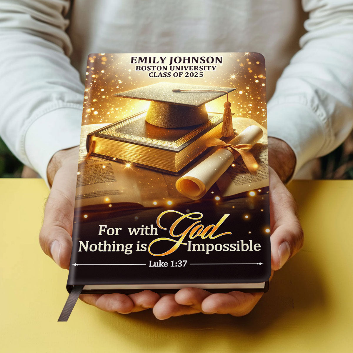 For With God, Nothing Is Impossible - Personalized Leather Notebook GMJSNB200095