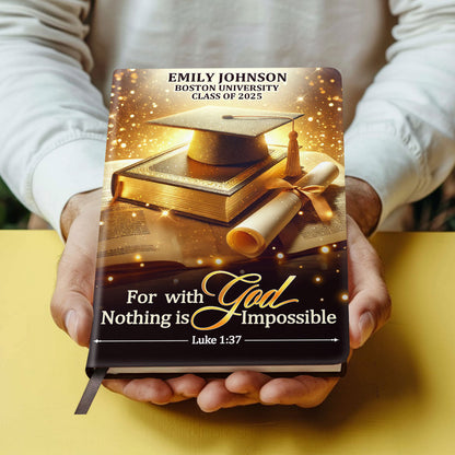For With God, Nothing Is Impossible - Personalized Leather Notebook GMJSNB200095