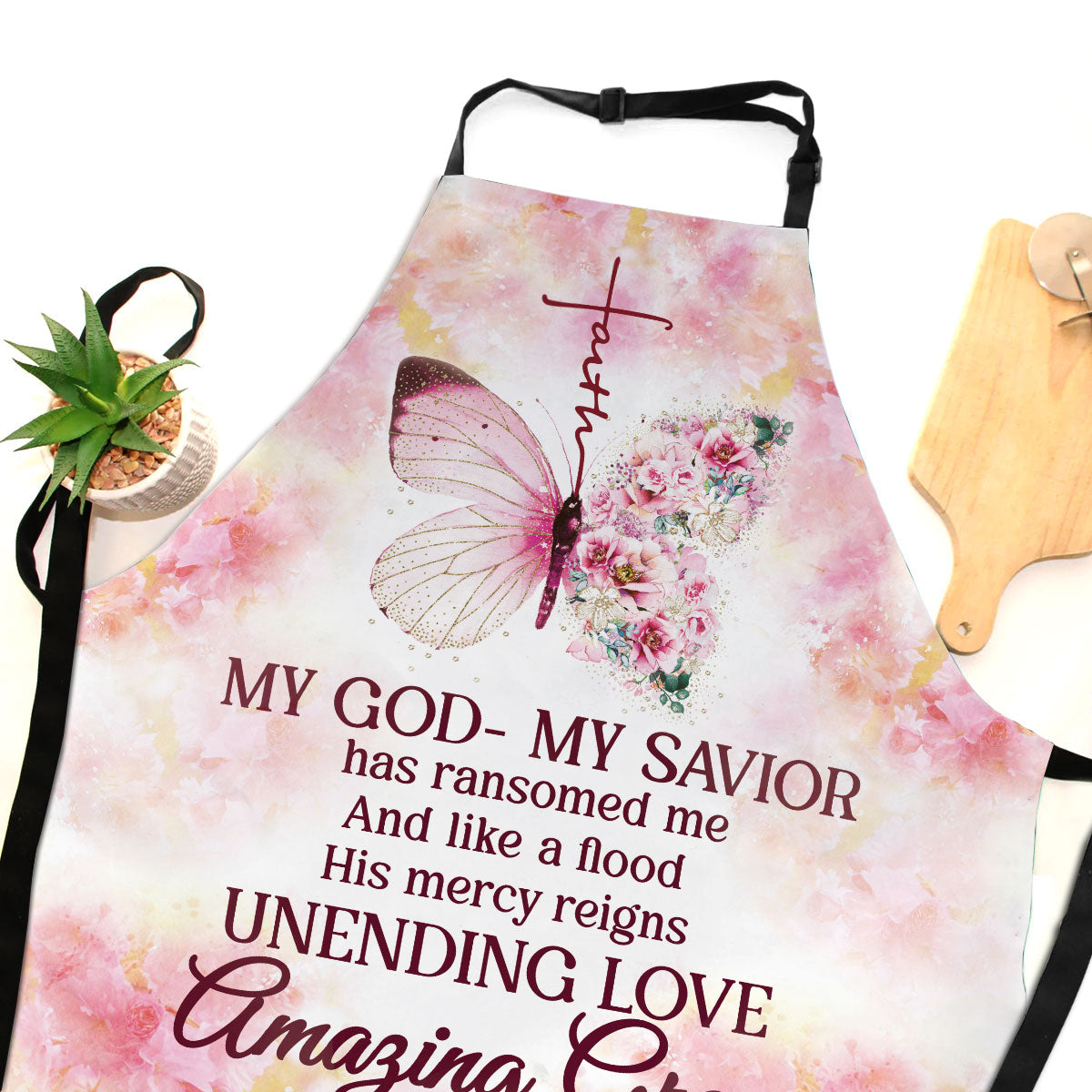 My God My Savior - Floral Apron with Faith Design - Gift for Christian Woman