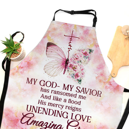 My God My Savior - Floral Apron with Faith Design - Gift for Christian Woman