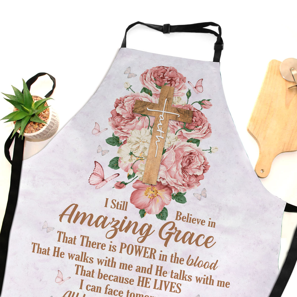 Amazing Grace - Floral Christian Apron for Kitchen