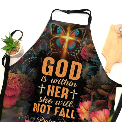 God Is Within Her - Faith Floral Kitchen Apron