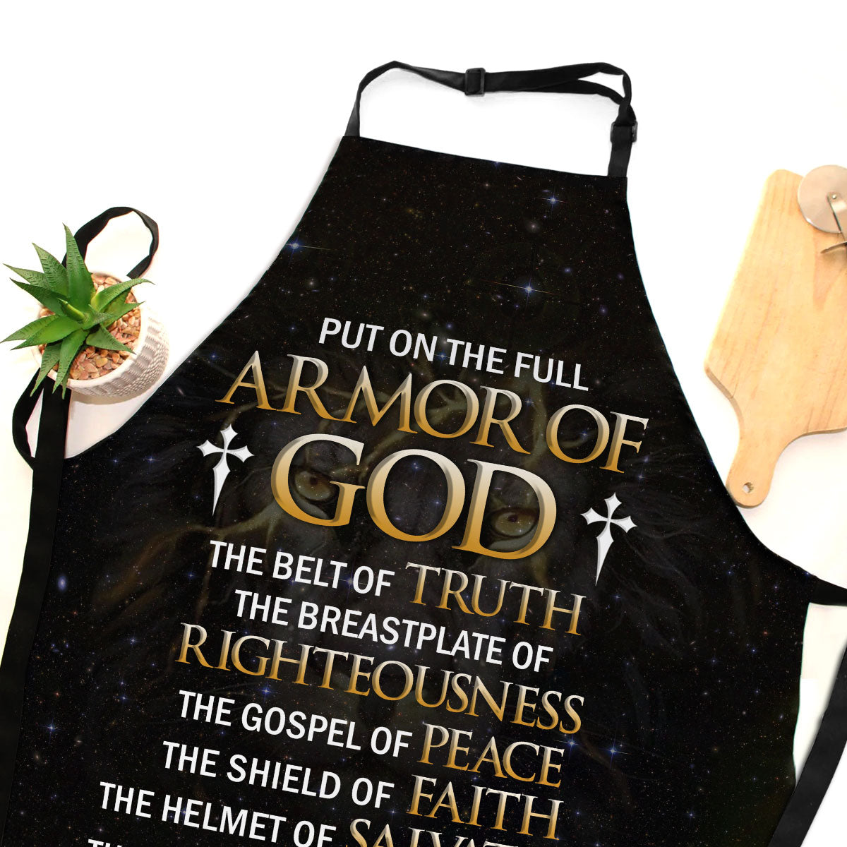 Faith Theme - Black Apron With Cross Design - Gift For Loved One