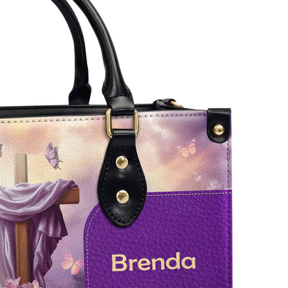 Because He Lives - Personalized Leather Handbag - Christian Floral Cross GMJSLB200020