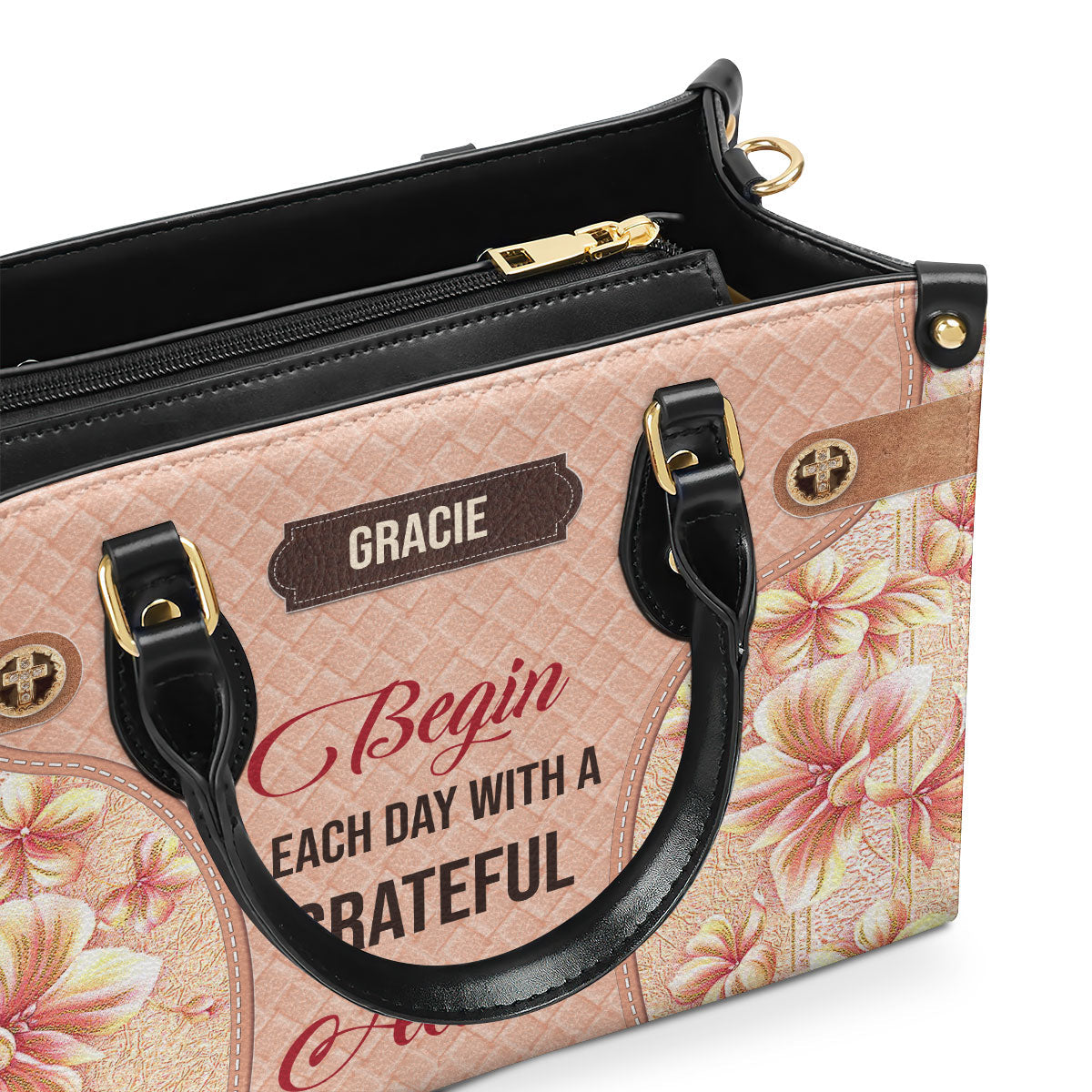 Begin Each Day With A Grateful Heart - Personalized Leather Handbag GMJSLB200105