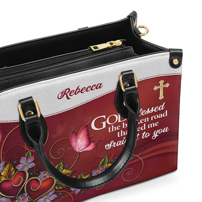 God Blessed The Broken Road - Personalized Leather Handbag GMJSLB200063