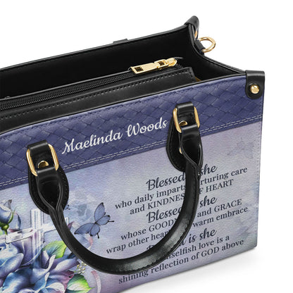 Blessed Is She Who Daily Imparts - Personalized Leather Handbag GMJSLB200095