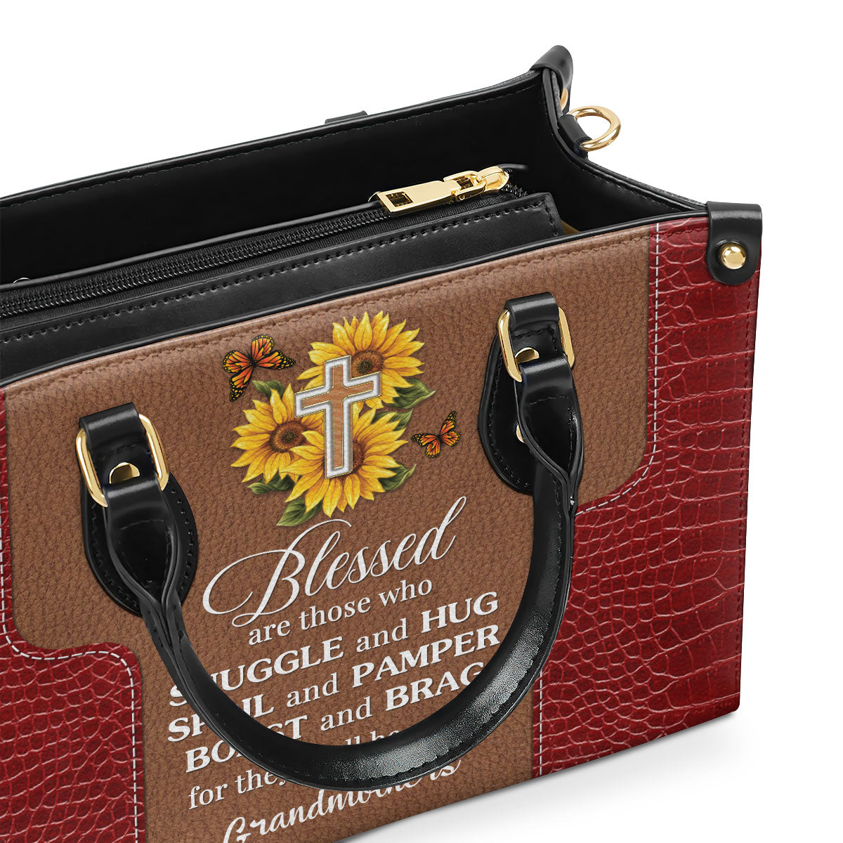 Blessed Are Those Who Spoil And Pamper - Personalized Sunflower Leather Handbag GMJSLB200097