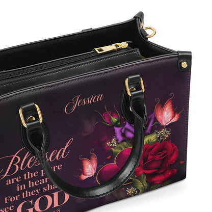 Blessed Are The Pure In Heart - Personalized Leather Handbag GMJSLB200081