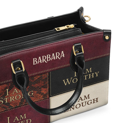 I Am Strong, I Am Worthy - Personalized Christian Leather Handbag GMJSLB200079