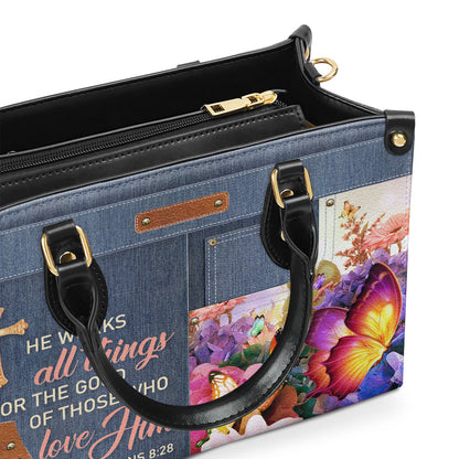 He Works All Things For Good - Personalized Leather Handbag GMJSLB200082