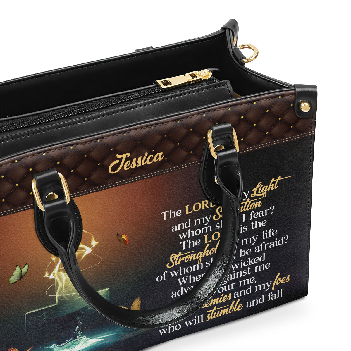 Psalm 27:1 Faith Quote - Personalized Leather Handbag GMJSLB200116
