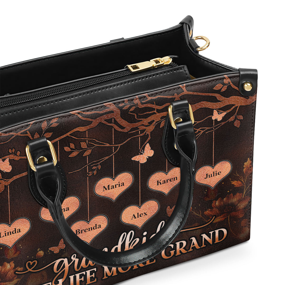 Grandkids Make Life More Grand - Personalized Leather Handbag GMJSLB200009