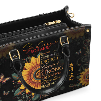 Sunflower Faith Quote - Personalized Leather Handbag GMJSLB200028