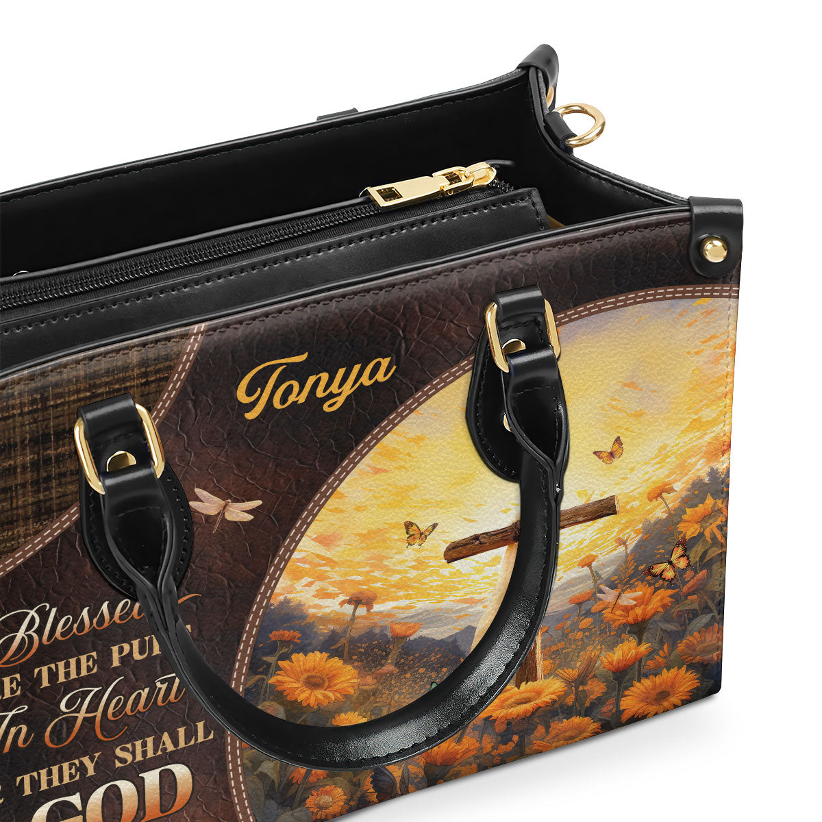 Blessed Are The Pure In Heart - Personalized Leather Handbag GMJSLB200033