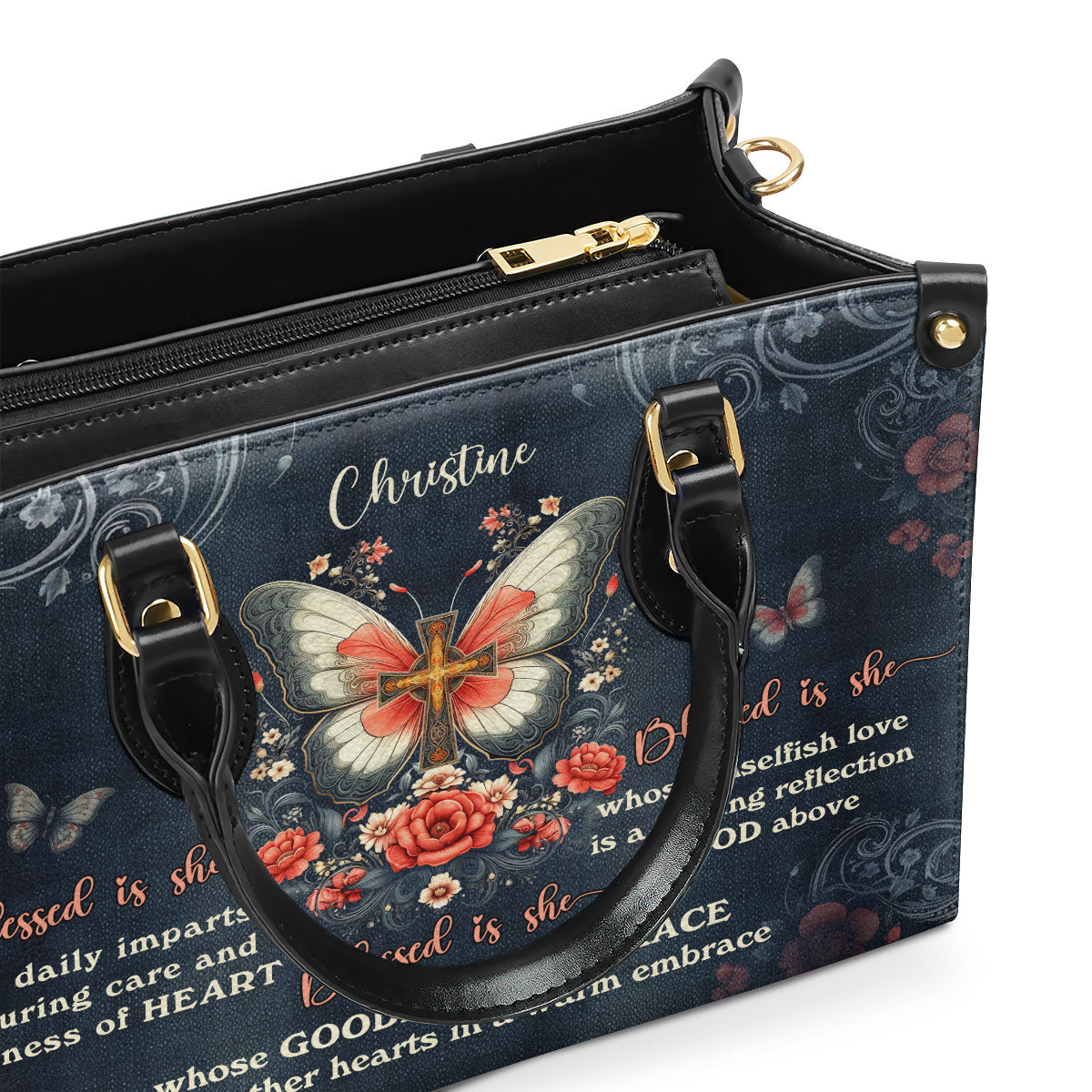 Blessed Is She - Personalized Leather Handbag - Christian Faith Floral Design GMJSLB200018