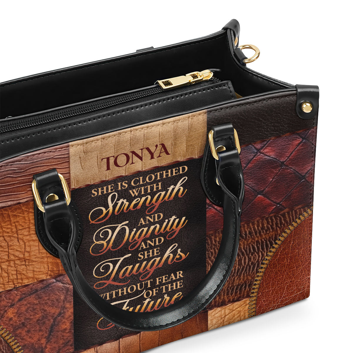 She Is Clothed With Strength and Dignity - Personalized Leather Handbag GMJSLB200037