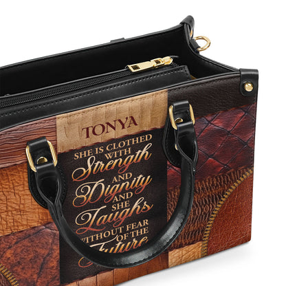 She Is Clothed With Strength and Dignity - Personalized Leather Handbag GMJSLB200037