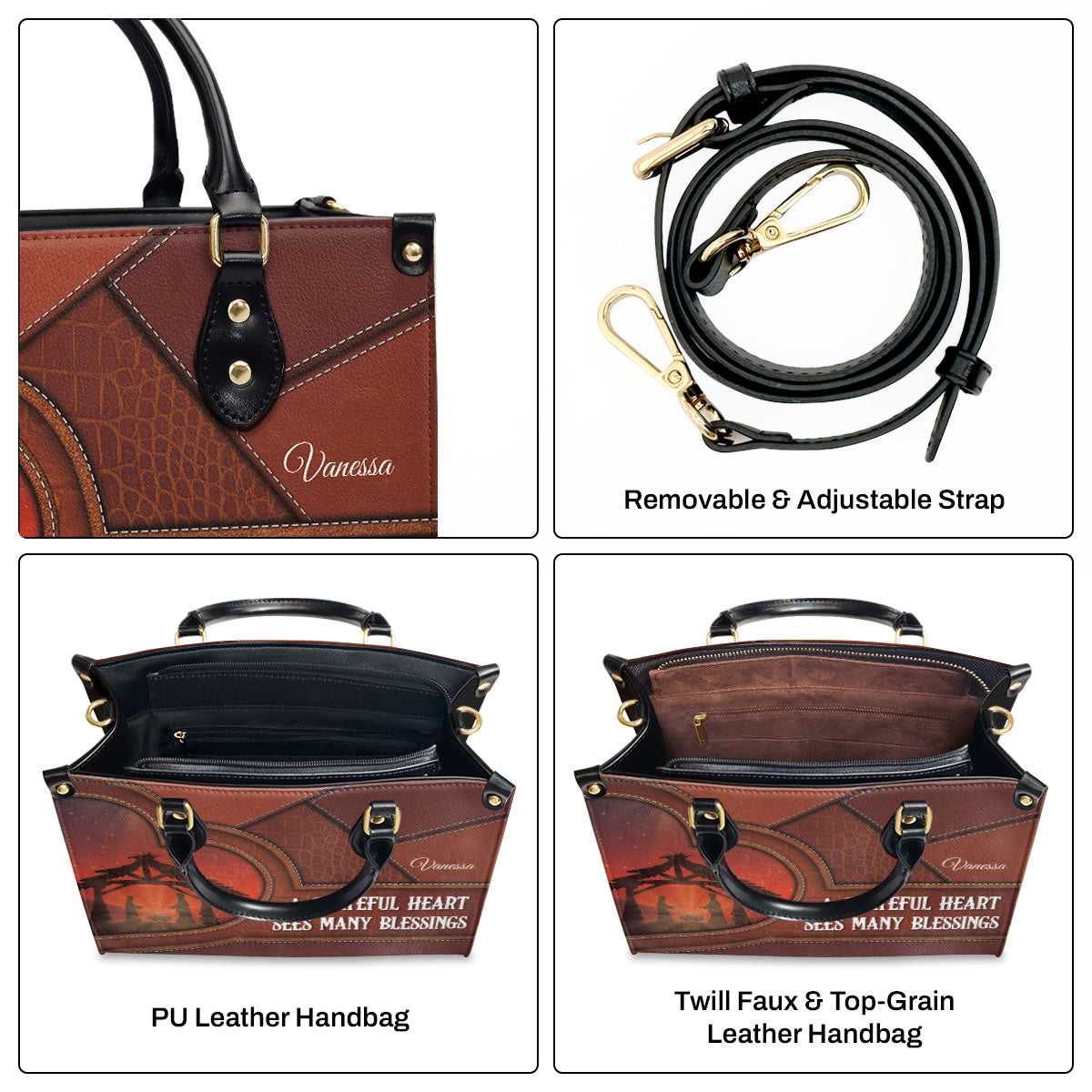 Grateful Heart - Personalized Leather Handbag GMJSLB200098