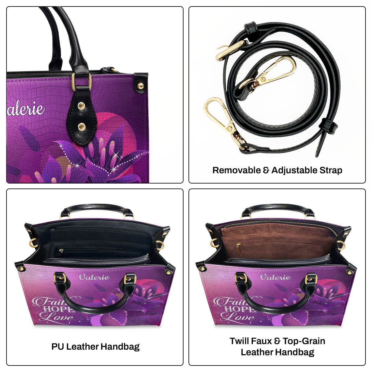 Faith, Hope, Love Handbag - Personalized Leather Bag for Women GMJSLB200105