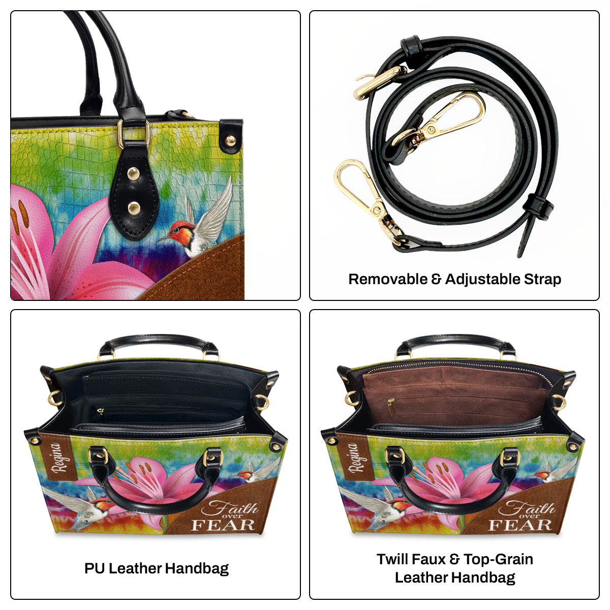 Faith Over Fear - Personalized Lily Leather Handbag GMJSLB200103