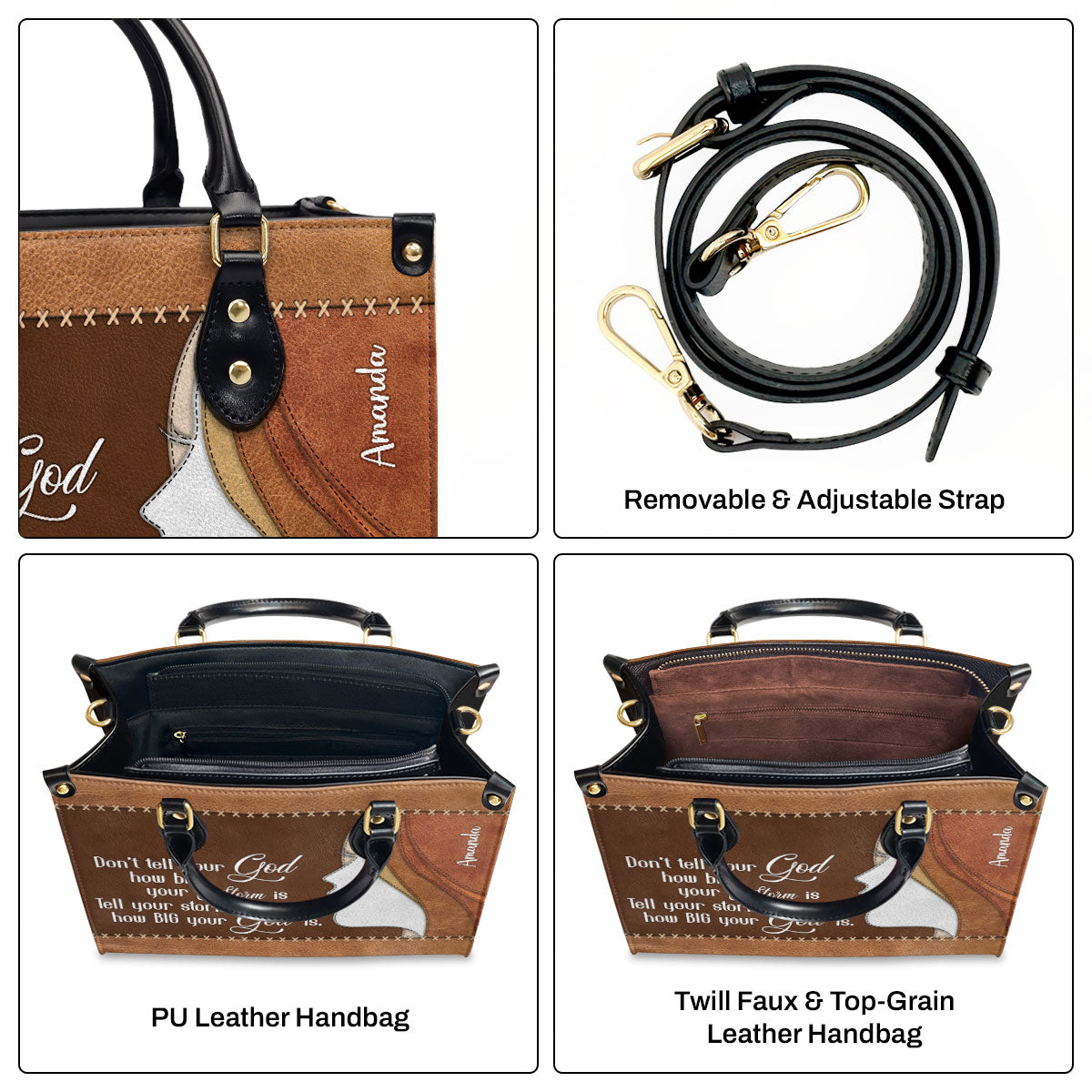 Faith Quote - Personalized Leather Handbag GMJSLB200101