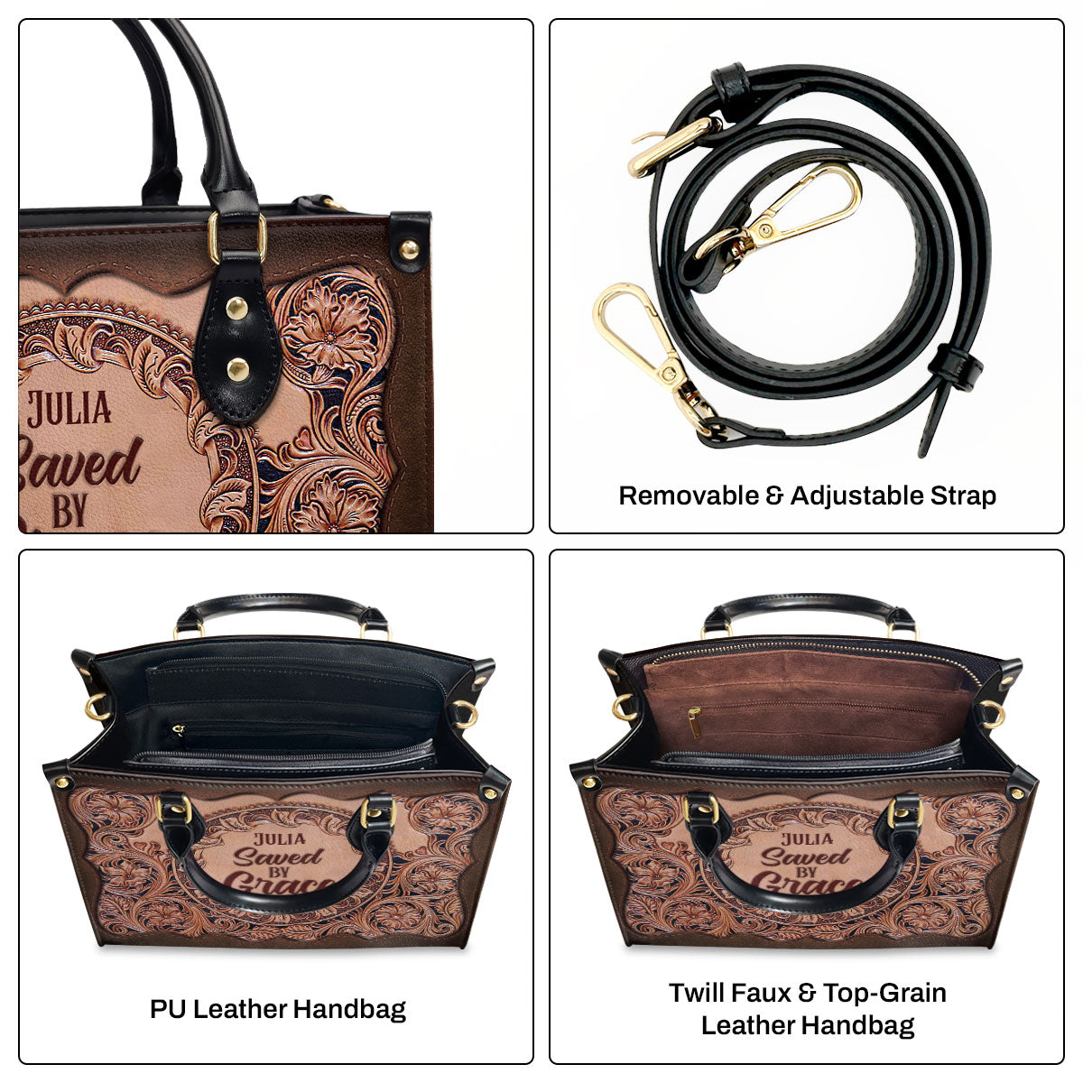 Saved By Grace - Personalized Leather Handbag - Gift For Her GMJSLB200087