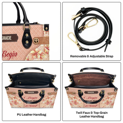 Begin Each Day With A Grateful Heart - Personalized Leather Handbag GMJSLB200105