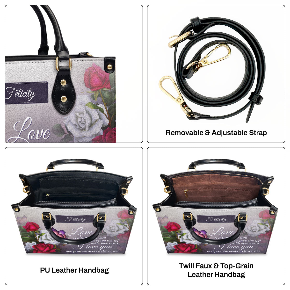 Love Is A Gift From God - Personalized Leather Handbag GMJSLB200060