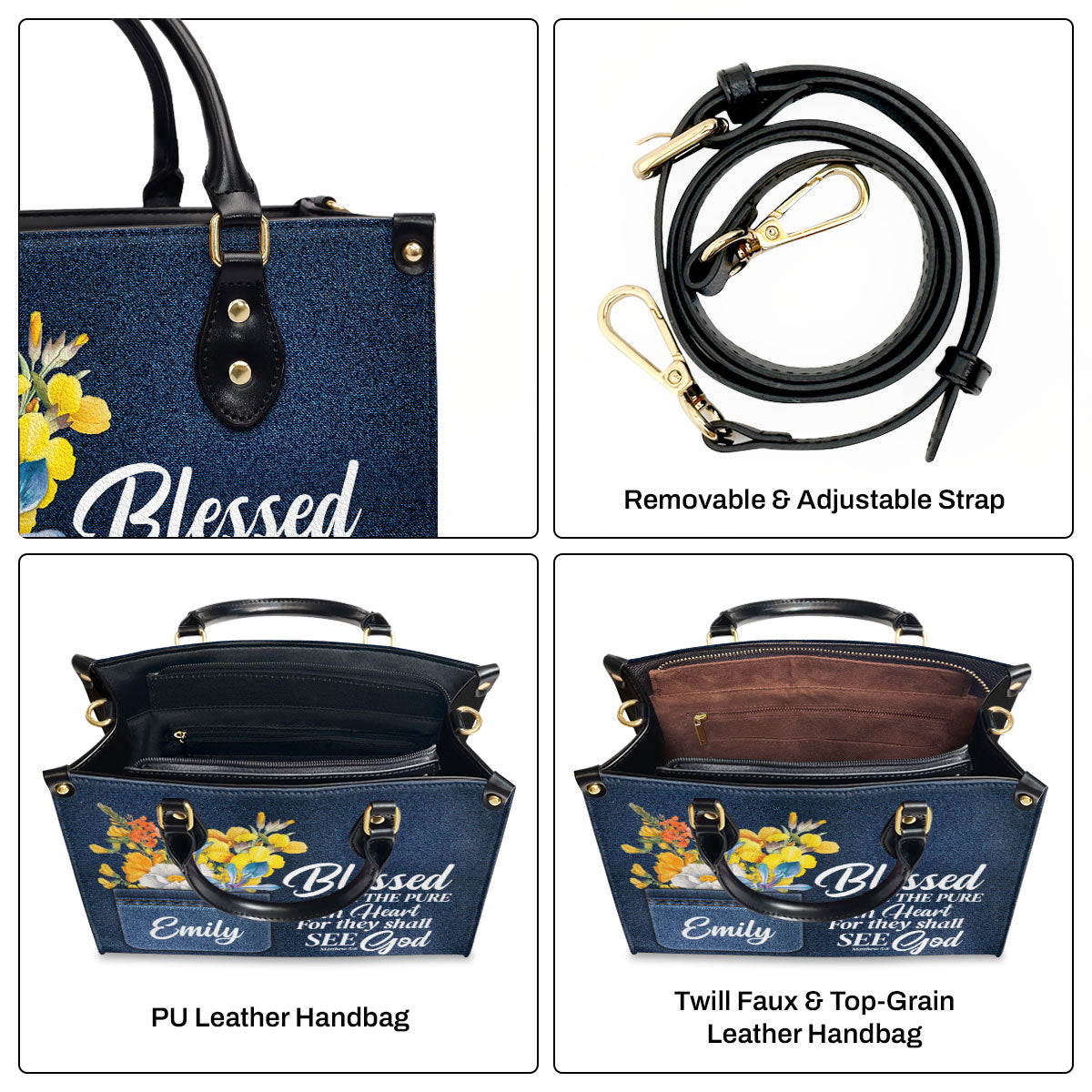 Blessed Are The Pure In Heart - Personalized Leather Handbag GMJSLB200069