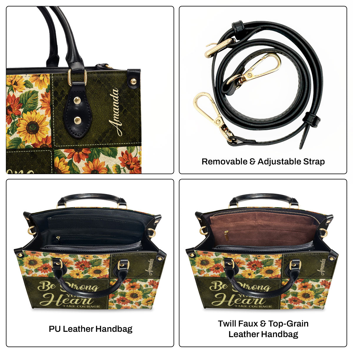 Be Strong and Let Your Heart Take Courage - Personalized Leather Handbag GMJSLB200050