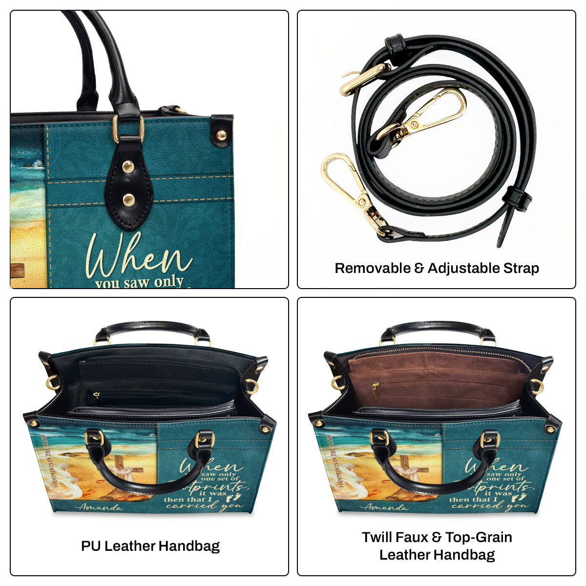 Footprints In The Sand - Personalized Leather Handbag GMJSLB200086
