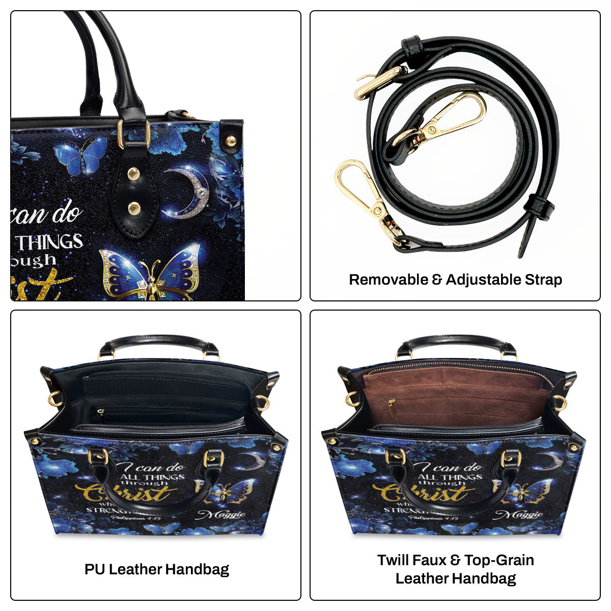 I Can Do All Things Faith Quote - Personalized Leather Handbag GMJSLB200087