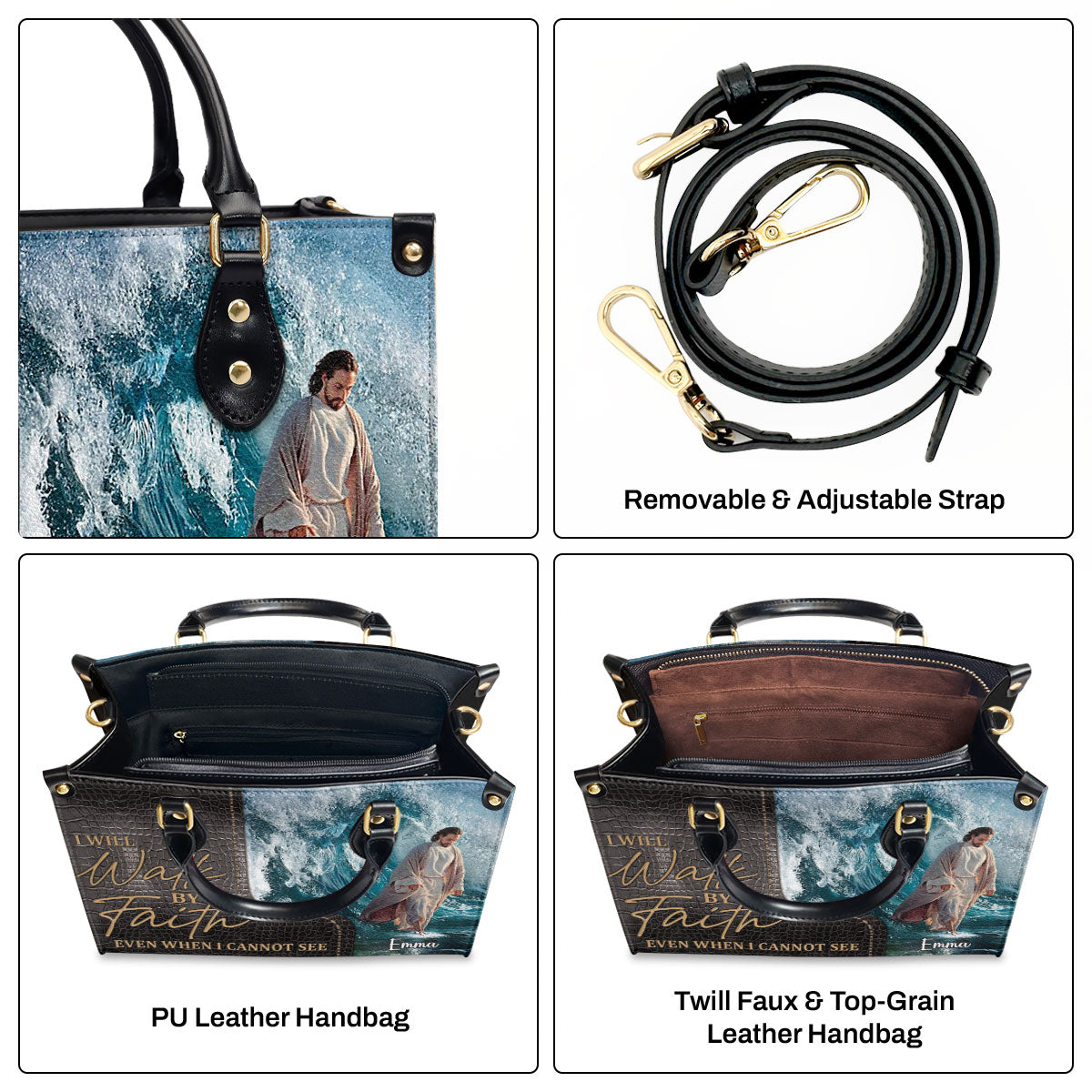 Walk By Faith Even I Cannot See - Personalized Leather Handbag GMJSLB200093