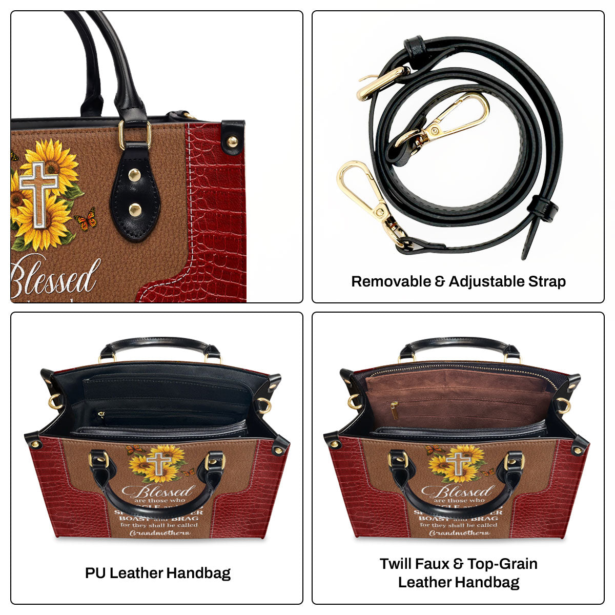 Blessed Are Those Who Spoil And Pamper - Personalized Sunflower Leather Handbag GMJSLB200097