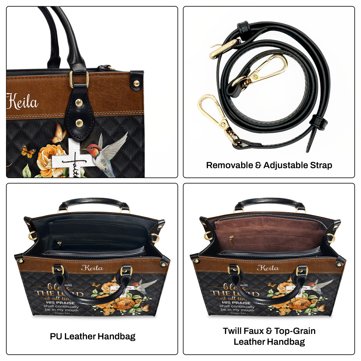 I Will Bless The Lord At All Times - Personalized Leather Handbag GMJSLB200082