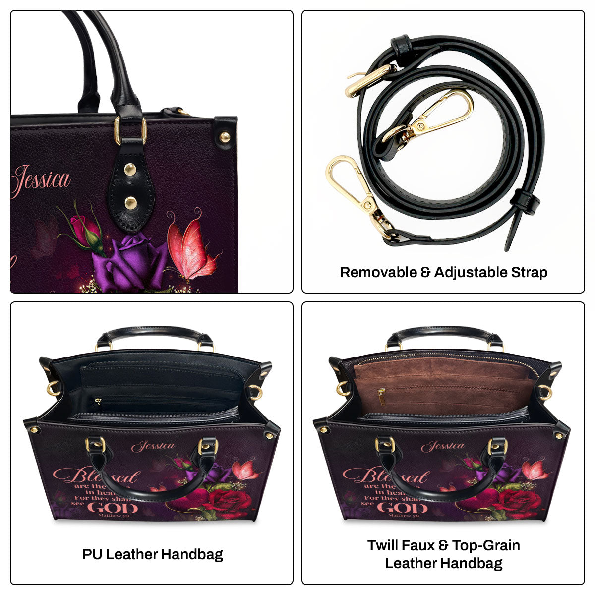 Blessed Are The Pure In Heart - Personalized Leather Handbag GMJSLB200081