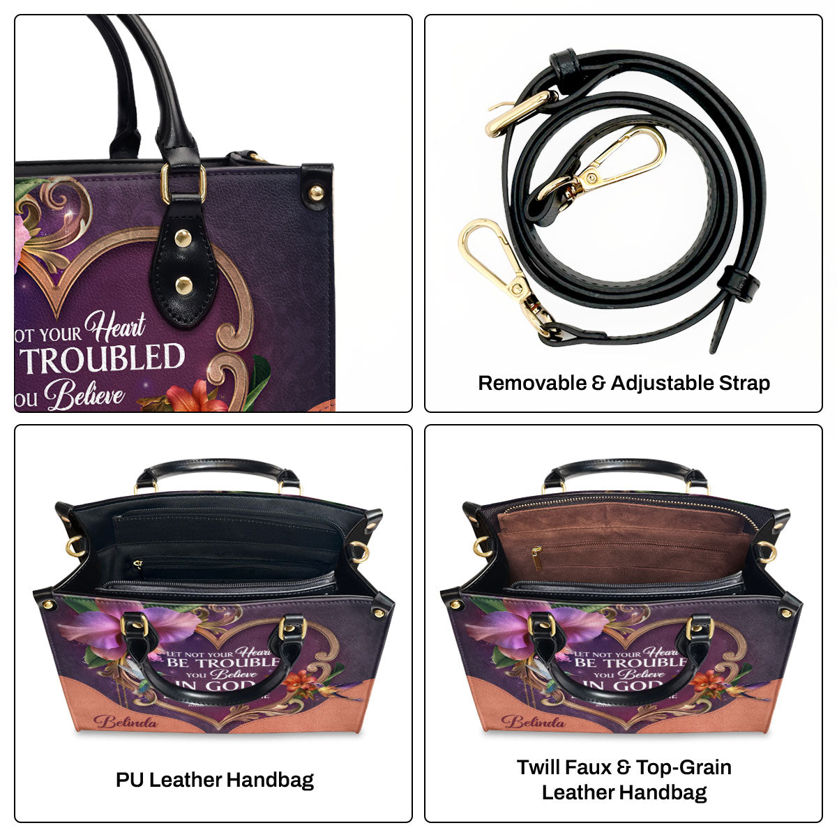 Let Not Your Heart Be Troubled - Personalized Leather Handbag GMJSLB200087