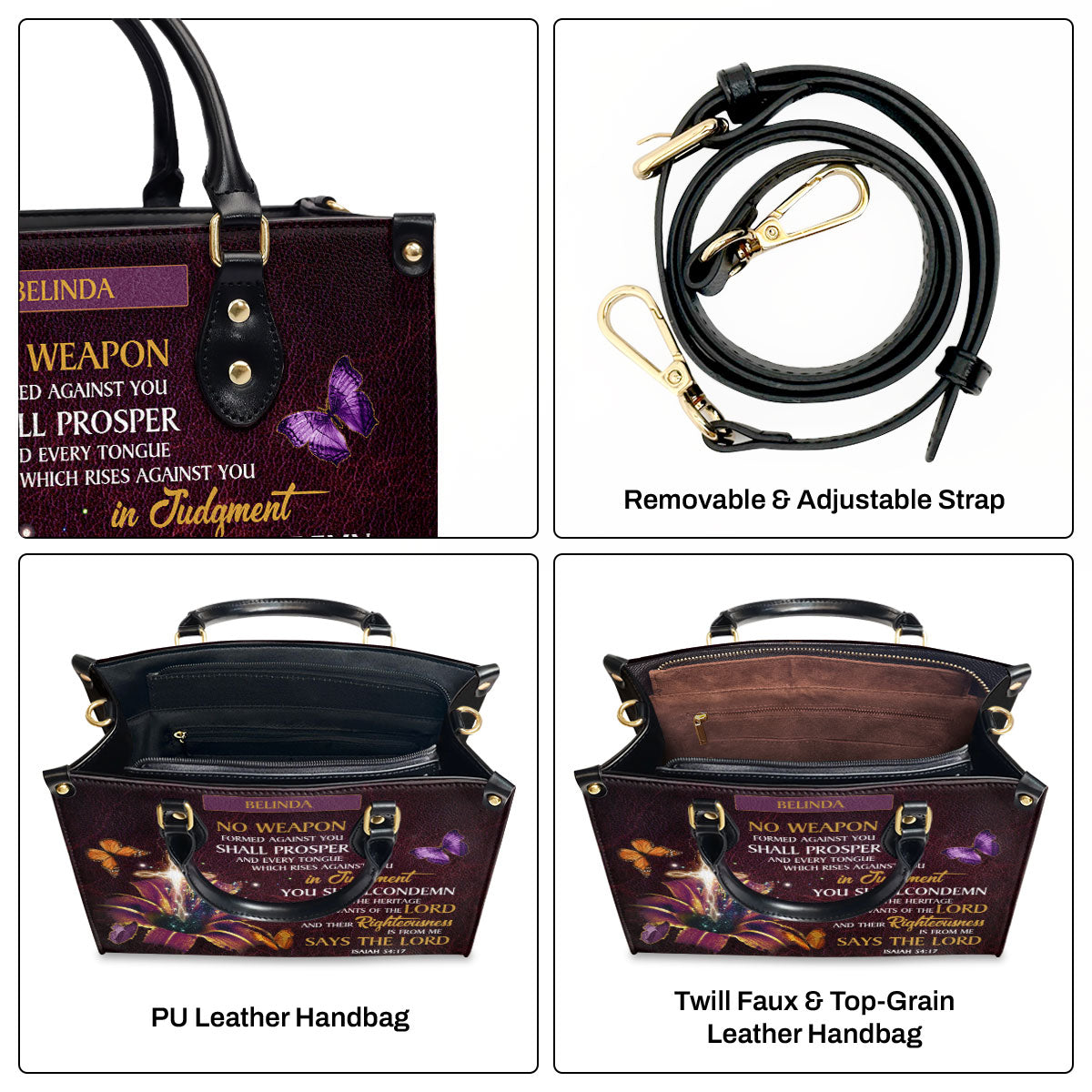 No Weapon Shall Prosper - Personalized Leather Handbag GMJSLB200080