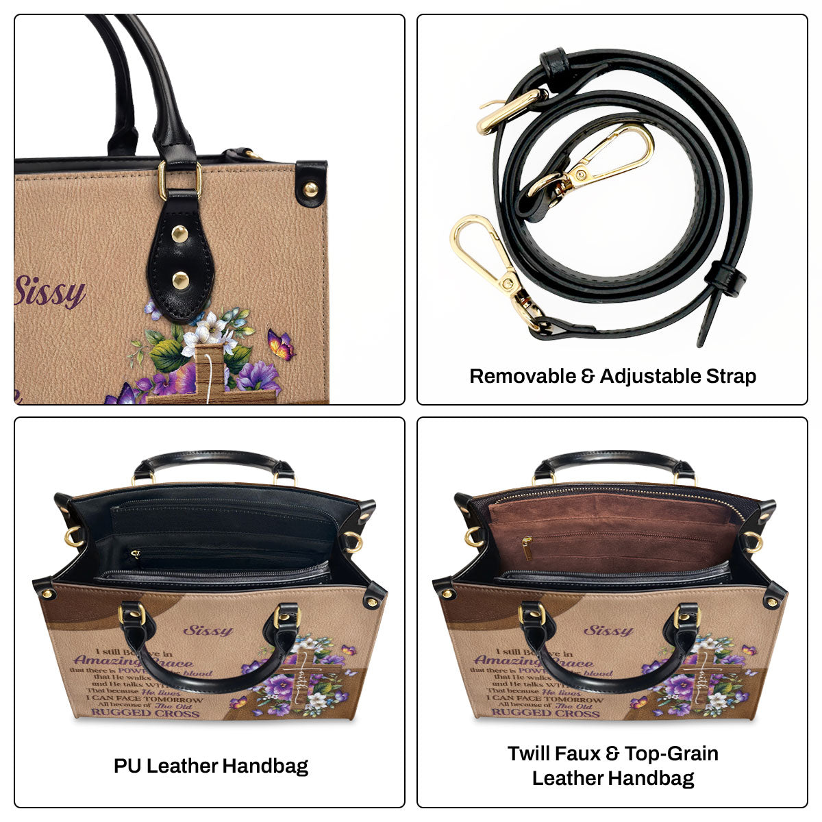 Faith-Inspired - Personalized Floral Leather Handbag GMJSLB200089