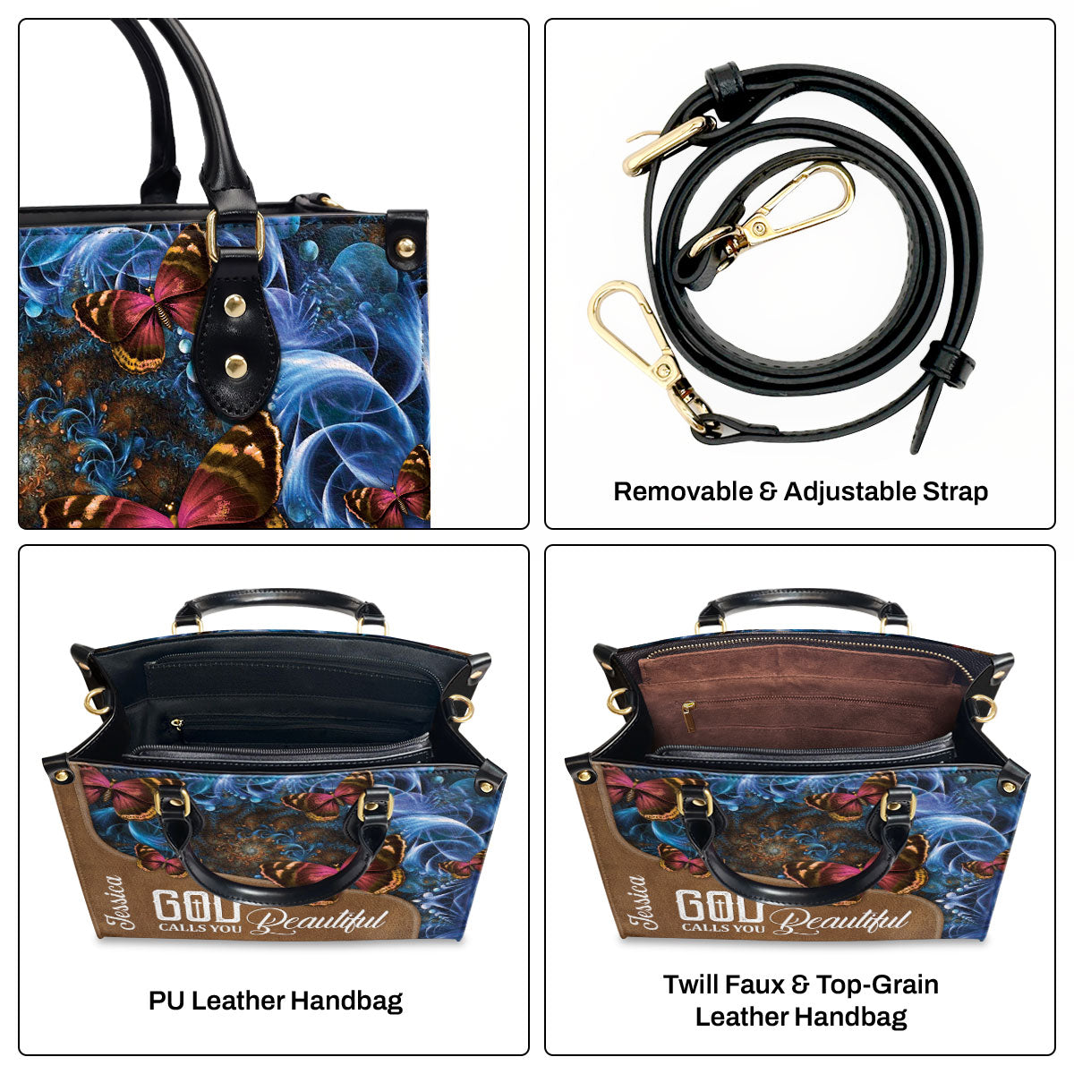 God Calls You Beautiful - Personalized Butterfly Leather Handbag GMJSLB200087