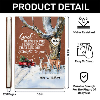 God Blessed The Broken Road - Personalized Leather Notebook GMJSNB200128