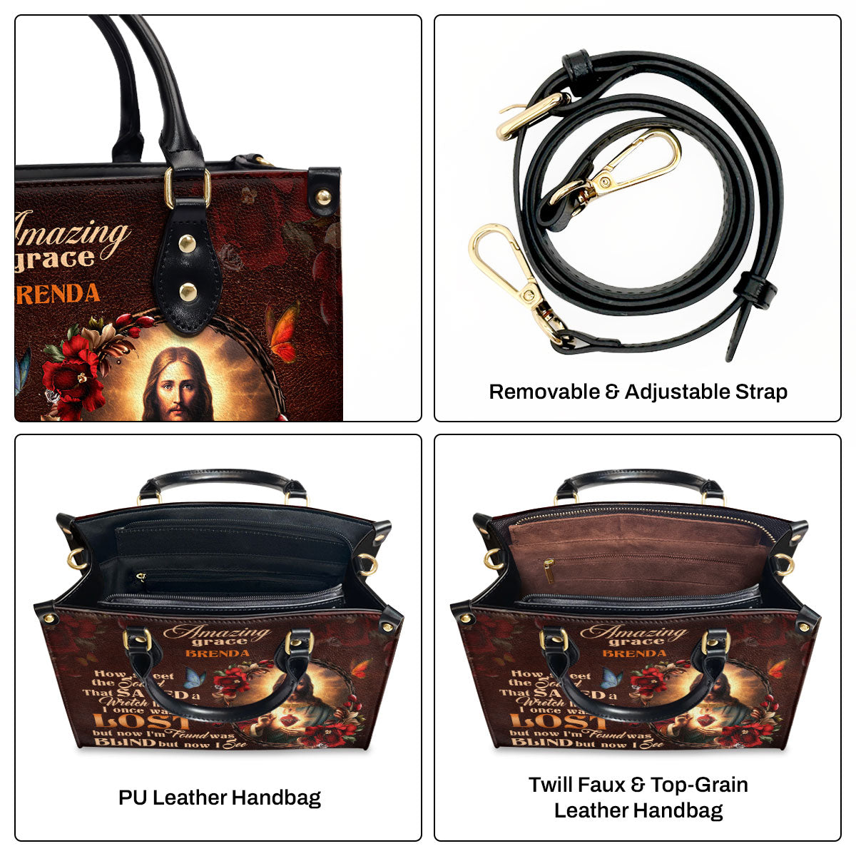 Jesus Amazing Grace - Leather Handbag - Personalized Christian Gift GMJSLB200023