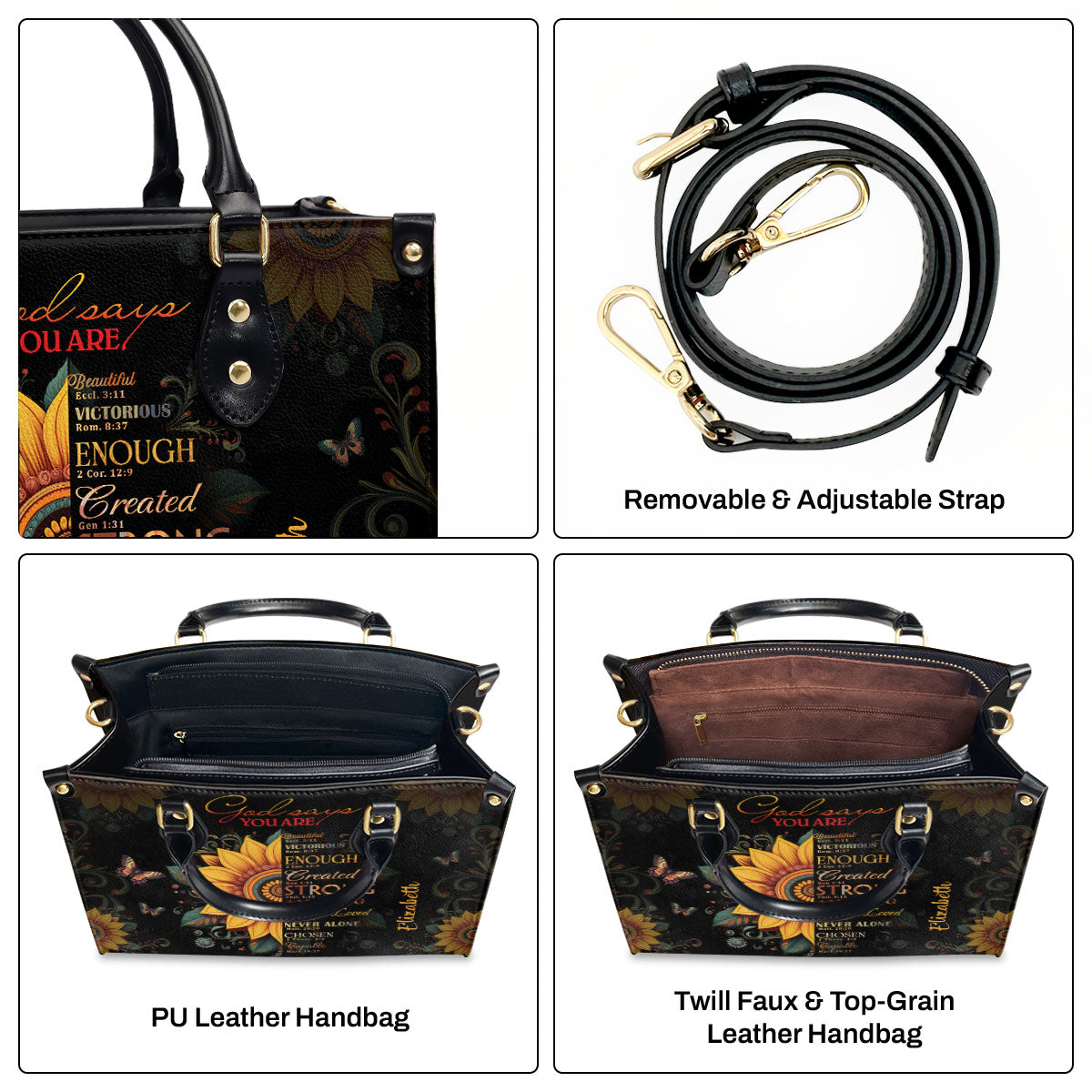 Sunflower Faith Quote - Personalized Leather Handbag GMJSLB200028